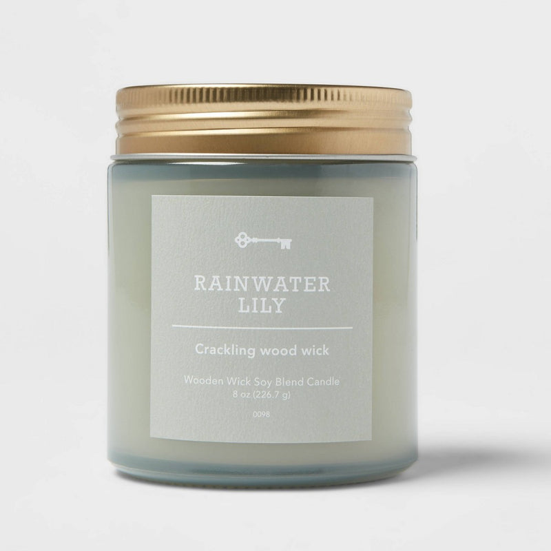 Tinted Glass Rainwater Lily Lidded Jar Candle Blue 8oz - Threshold