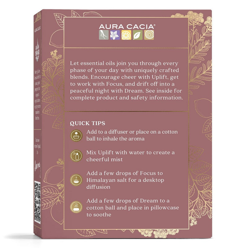3pk Sunrise to Sunset Essential Oil Set - Aura Cacia: Aromatherapy Trio with Lemon, Rosemary, No Animal Testing