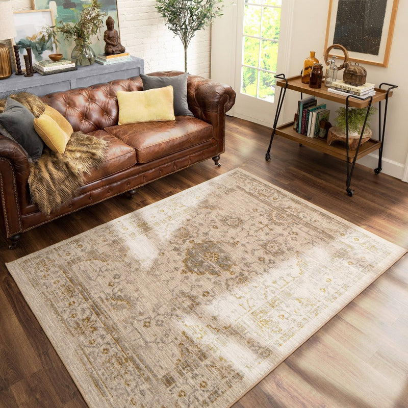 2'6"x3'9" Washable Vintage Tufted Distressed Accent Rug Tan - Threshold (LOCAL PICKUP ONLY)