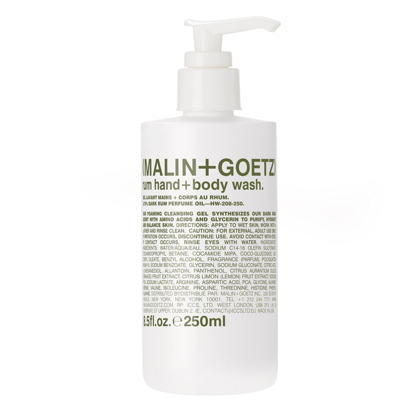 Malin + Goetz Rum Hand & Body Wash, 8.5 Fl. Oz. – Men & Women Natural Body Wash For All Skin Types, Foaming Hydrating Cleansing Gel, Cruelty-Free & Vegan