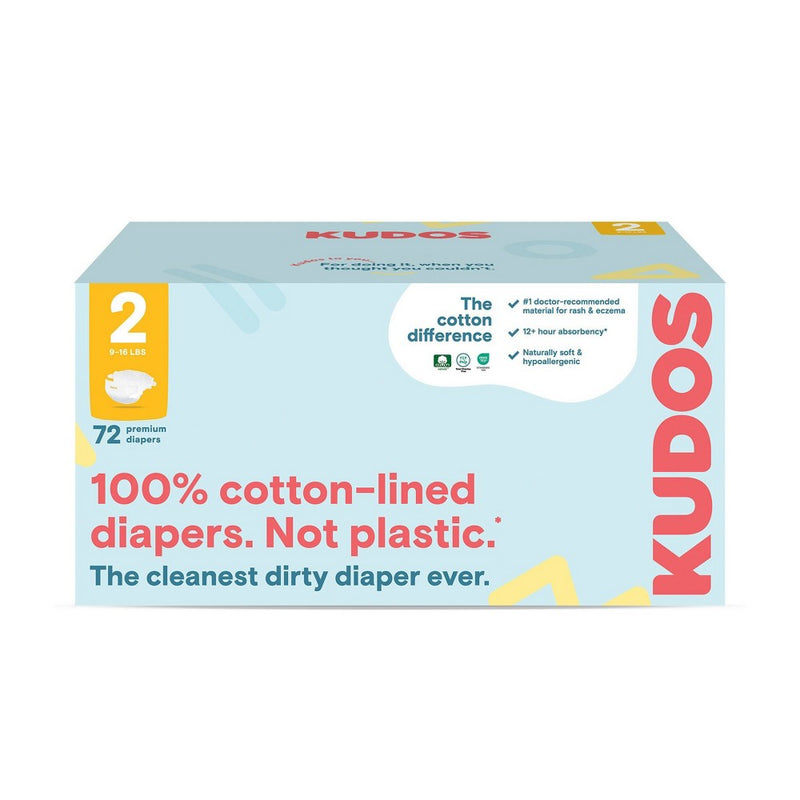 Kudos Chlorine Free Cotton-Lined Disposable Diapers - Size 2 - 72ct