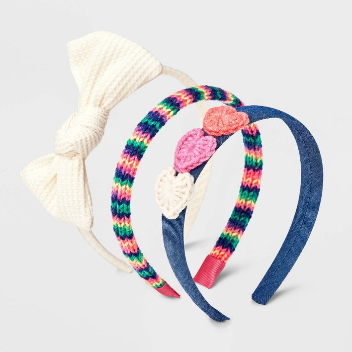 Girls' 3pk Crochet Hearts Headband - Cat & Jack