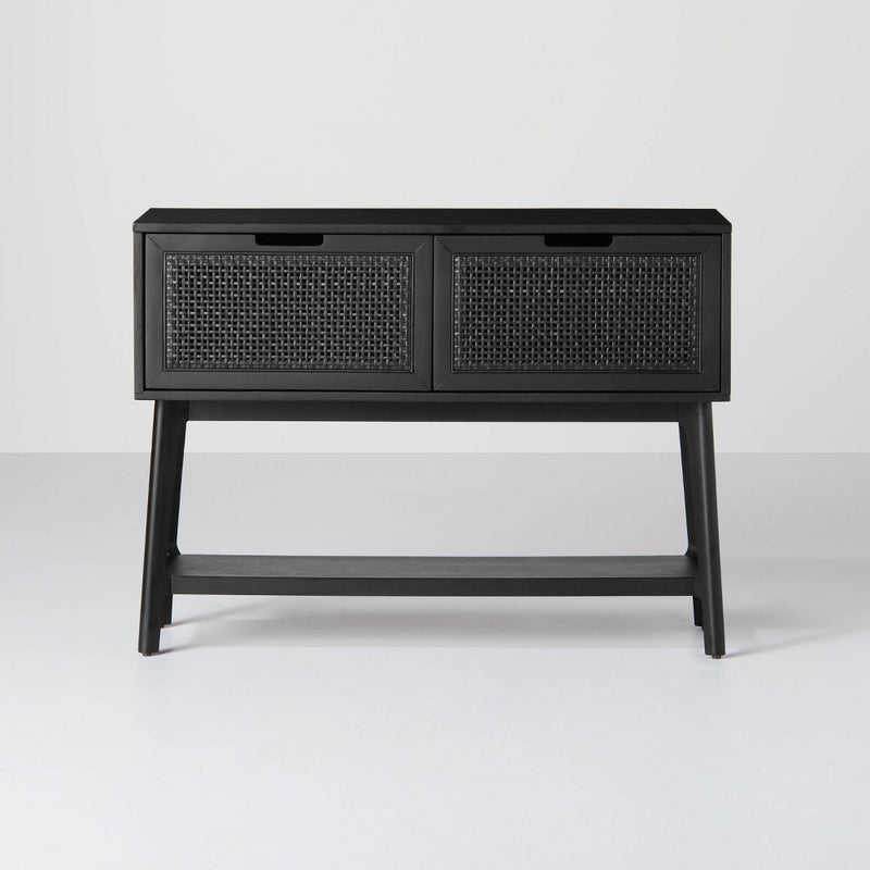 Wood & Cane Console Table with Pull Down Drawers Black - Hearth & Hand with Magnolia (LOCAL PICKUP ONLY)