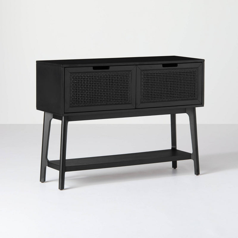 Wood & Cane Console Table with Pull Down Drawers Black - Hearth & Hand with Magnolia (LOCAL PICKUP ONLY)