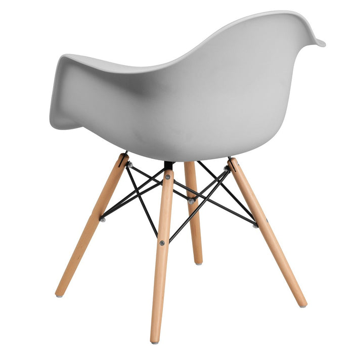 Emma and Oliver White Plastic Chair with Arms and Wooden Legs (LOCAL PICKUP ONLY)