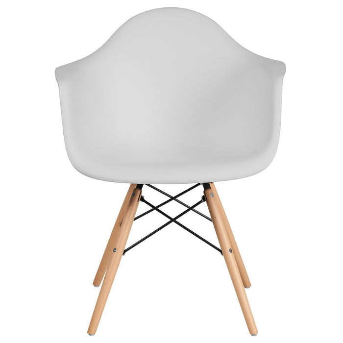 Emma and Oliver White Plastic Chair with Arms and Wooden Legs (LOCAL PICKUP ONLY)