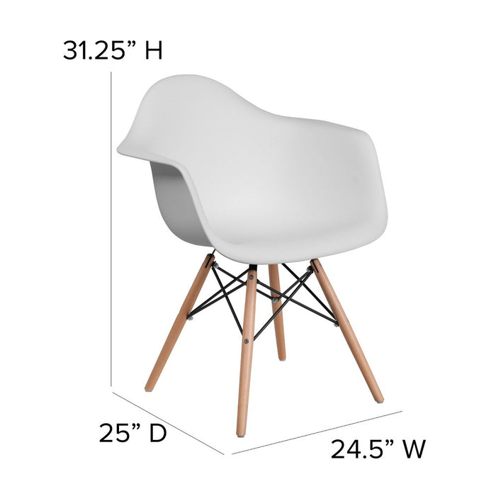 Emma and Oliver White Plastic Chair with Arms and Wooden Legs (LOCAL PICKUP ONLY)