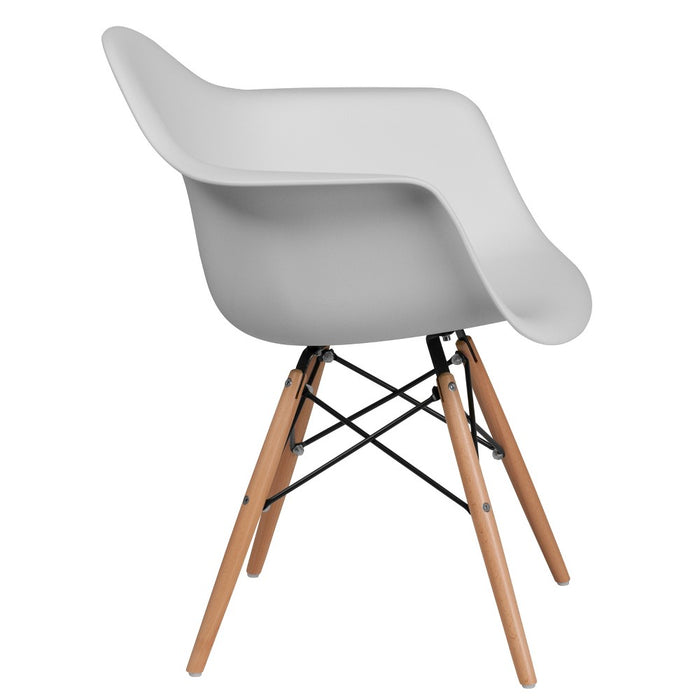 Emma and Oliver White Plastic Chair with Arms and Wooden Legs (LOCAL PICKUP ONLY)