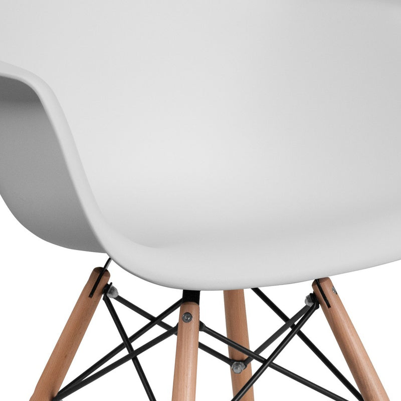 Emma and Oliver White Plastic Chair with Arms and Wooden Legs (LOCAL PICKUP ONLY)