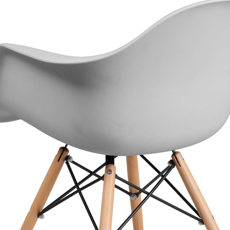 Emma and Oliver White Plastic Chair with Arms and Wooden Legs (LOCAL PICKUP ONLY)