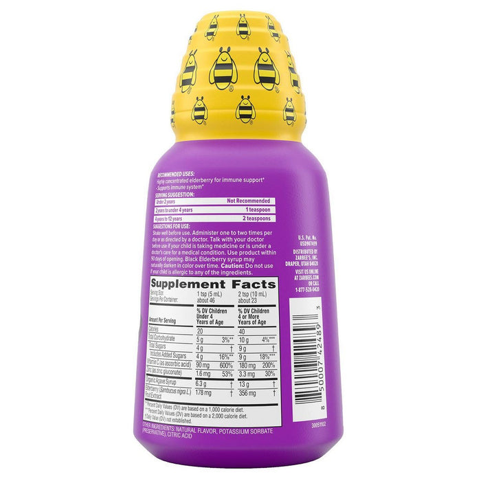 Zarbee's Kid's Daily Immune Support Syrup with Elderberry, Vitamin C & Zinc - Natural Elderberry - 8oz