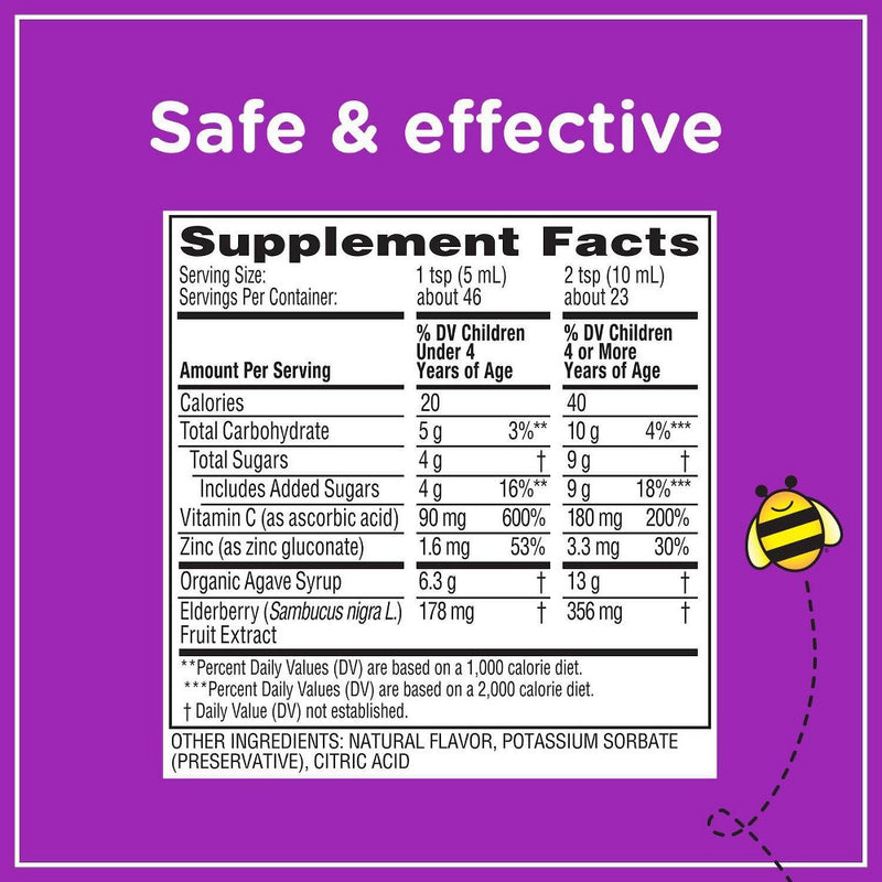 Zarbee's Kid's Daily Immune Support Syrup with Elderberry, Vitamin C & Zinc - Natural Elderberry - 8oz