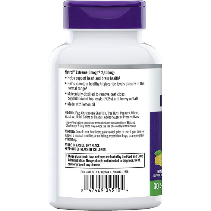Natrol Omegas And Fish Oil Extreme Omega 2,400 mg Softgel - Lemon 60ct