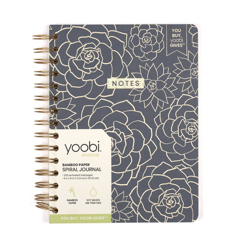 100 Sheet College Ruled evolve Journal 6"x8" Spiral Soft Cover Navy Succulents - Yoobi