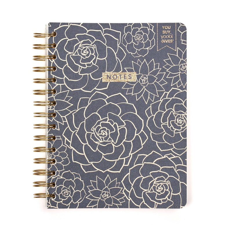 100 Sheet College Ruled evolve Journal 6"x8" Spiral Soft Cover Navy Succulents - Yoobi