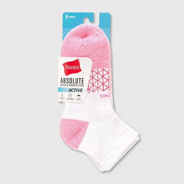 Hanes Women's 4pk Absolute Active Ankle Socks - Assorted Pink 5-9