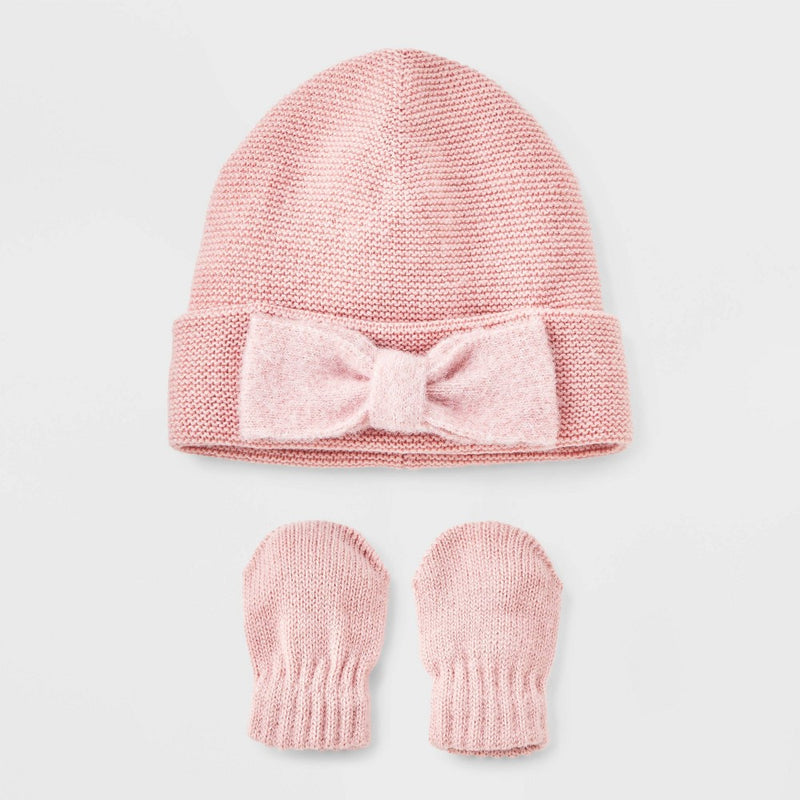 Baby Girls' Bow Hat and Mitten Set - Cat & Jack Pink 6-12M