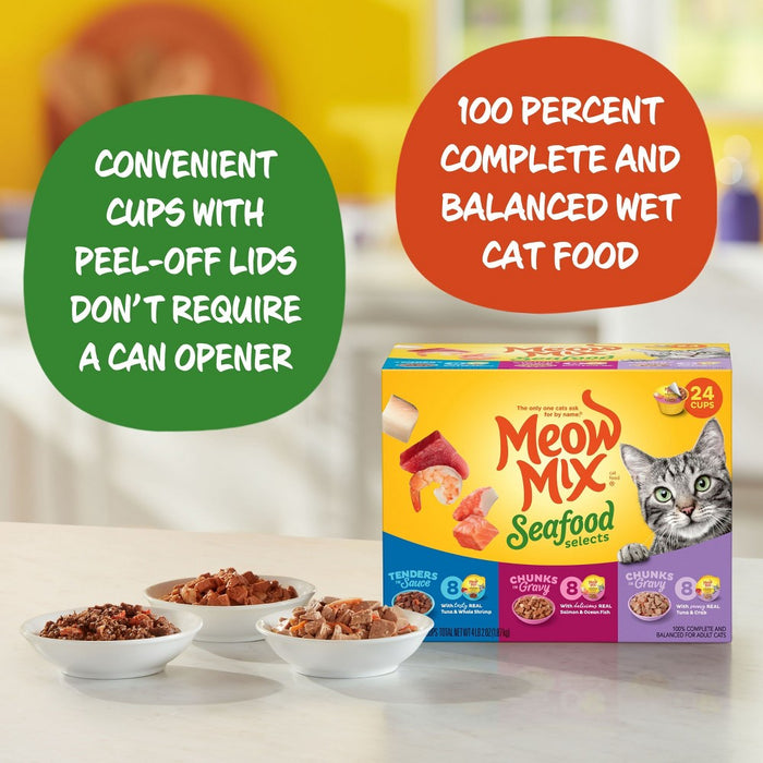 Meow Mix Seafood Selections Wet Cat Food with Shrimp, Salmon, Crab & Tuna Flavor - 2.75oz/24ct Variety Pack