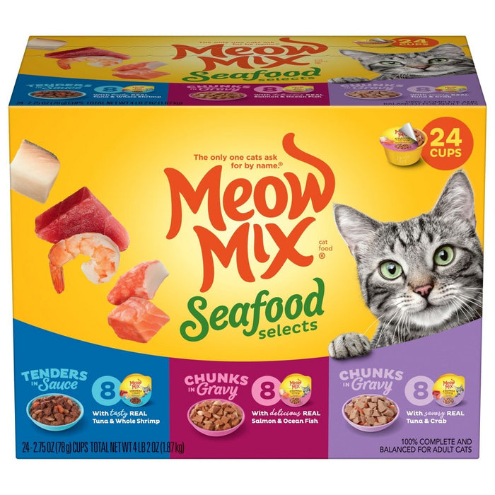 Meow Mix Seafood Selections Wet Cat Food with Shrimp, Salmon, Crab & Tuna Flavor - 2.75oz/24ct Variety Pack