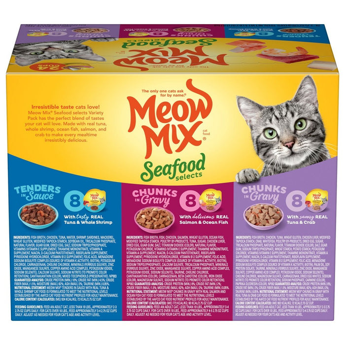 Meow Mix Seafood Selections Wet Cat Food with Shrimp, Salmon, Crab & Tuna Flavor - 2.75oz/24ct Variety Pack