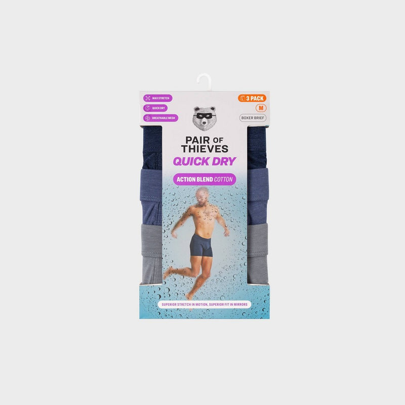 Pair of Thieves Men's Quick Dry Cotton Boxer Briefs 3pk - Navy Blue M