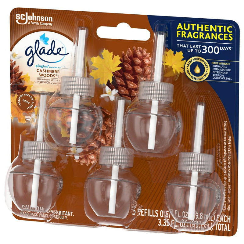 Glade PlugIns Scented Oil Air Freshener Refills Cashmere Woods - 3.35 fl oz/5ct