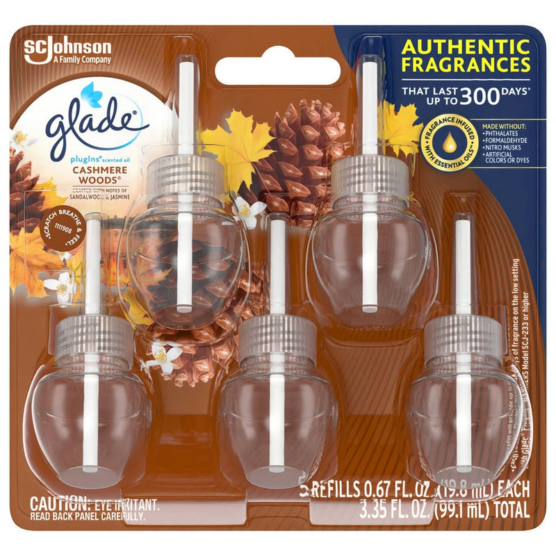 Glade PlugIns Scented Oil Air Freshener Refills Cashmere Woods - 3.35 fl oz/5ct