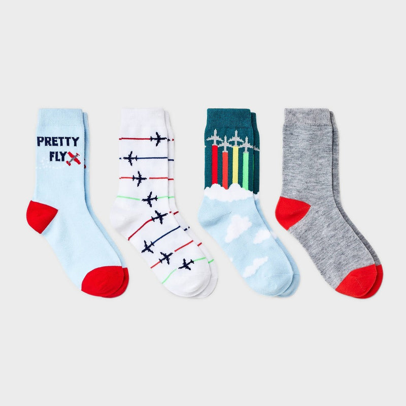 Boys' 4pk Crew Airplane Socks - Cat & Jack Blue S