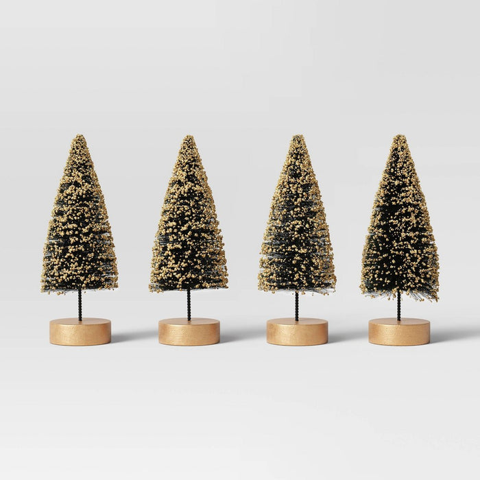 4pc 4" Glittered Sisal Christmas Bottle Brush Tree Set - Wondershop Black