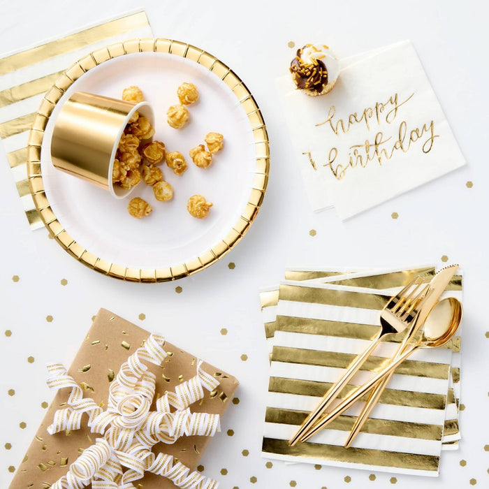 50ct Gold Striped Lunch Napkins - Spritz