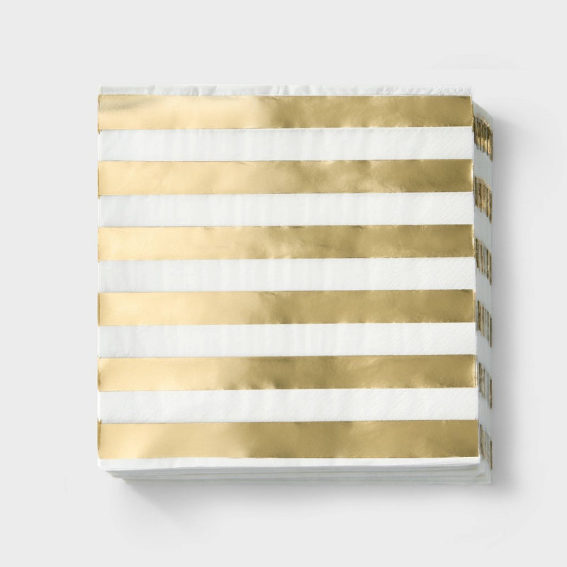 50ct Gold Striped Lunch Napkins - Spritz