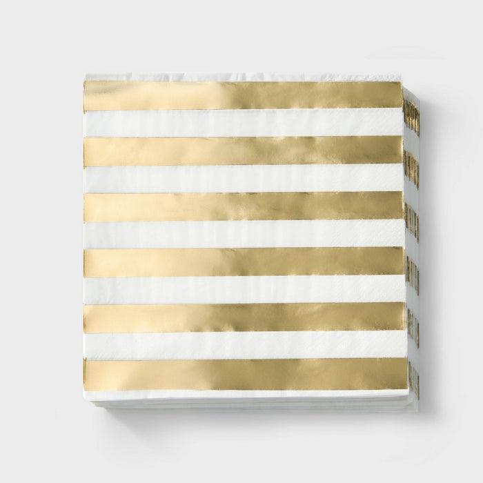 50ct Gold Striped Lunch Napkins - Spritz