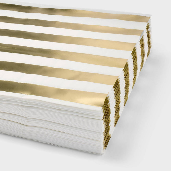 50ct Gold Striped Lunch Napkins - Spritz