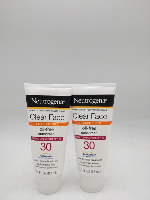 2 PACK Neutrogena Clear Face Liquid Sunscreen Lotion - SPF 30 - EXP 12/26