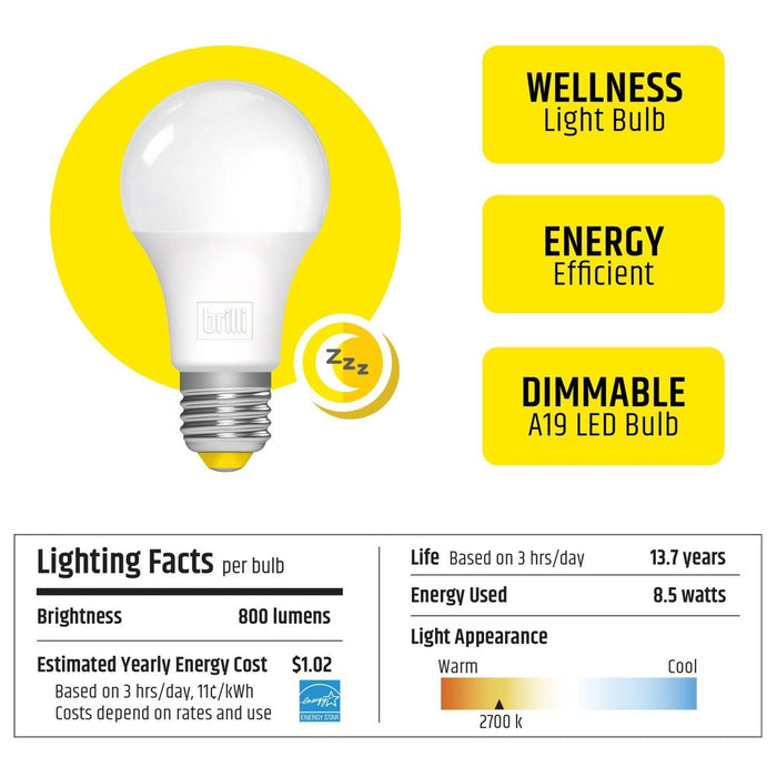 Brilli A19 60W Wind Down Relaxing Dimmable LED Light Bulb White