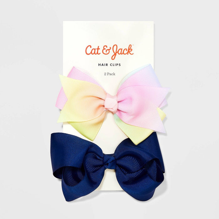 Girls' 2pk Solid Bow Salon Clips - Cat & Jack Pink/Blue