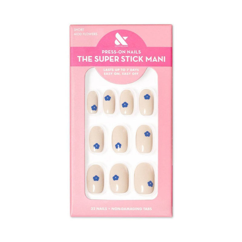 Olive & June Press On Nail Tabs - S Round - Mod Flowers - 32ct: Easy On/Off, 7-Day Wear, Non-Toxic Adhesive, Realistic Fit