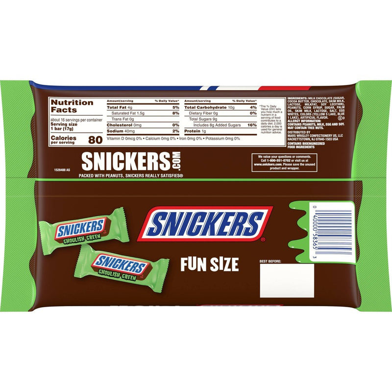 SNICKERS Ghoulish Green Candy Bars Halloween Chocolate - 9.69oz