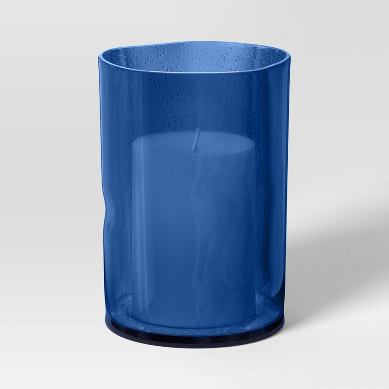Medium Glass Hurricane Pillar Candle Holder Blue - Threshold: Modern Tabletop Decor, 7.91" Height
