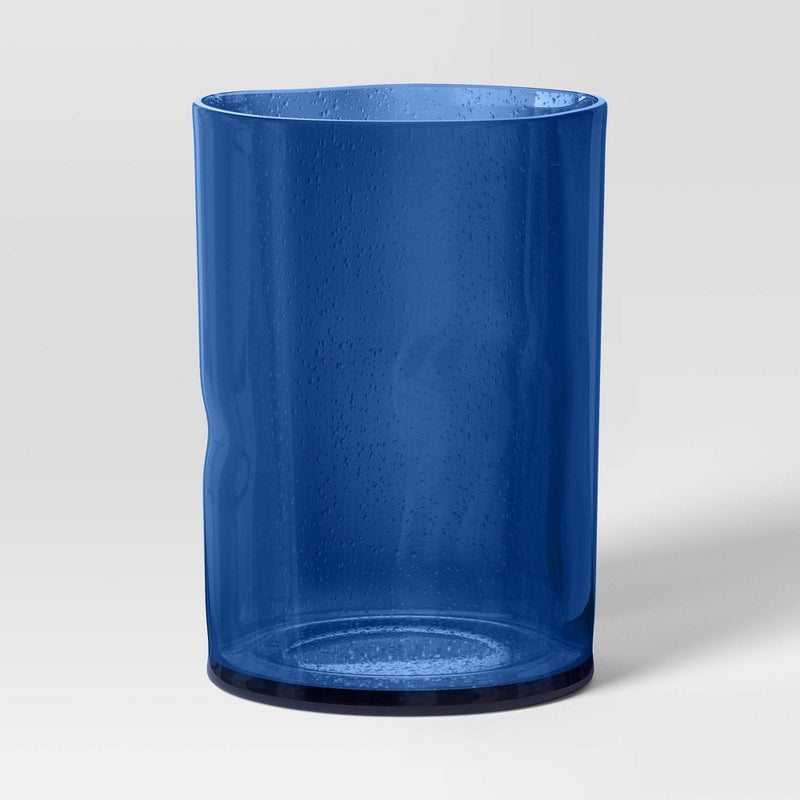 Medium Glass Hurricane Pillar Candle Holder Blue - Threshold: Modern Tabletop Decor, 7.91" Height