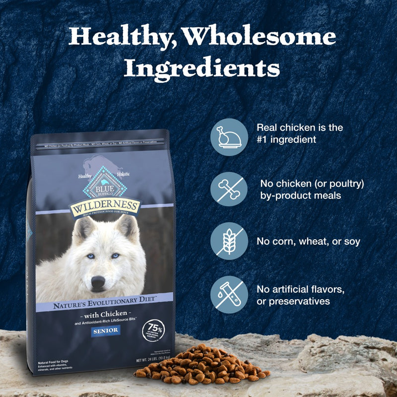 Blue Buffalo Wilderness High Protein Natural Senior Dry Dog Food with Chicken - 24lbs (LOCAL PICKUP ONLY)