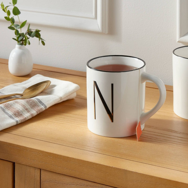 16oz Stoneware Monogram N Mug Ivory - Threshold