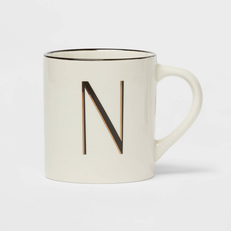 16oz Stoneware Monogram N Mug Ivory - Threshold