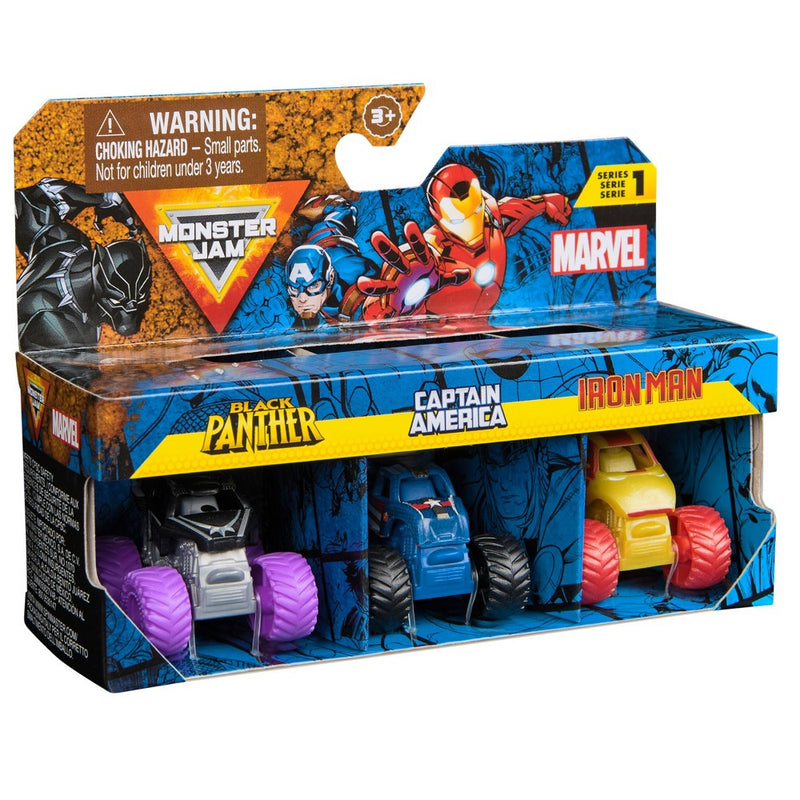 Monster Jam Marvel Mini Bundle BLACK PANTHER, CAPT AMERICA, IRON MAN
