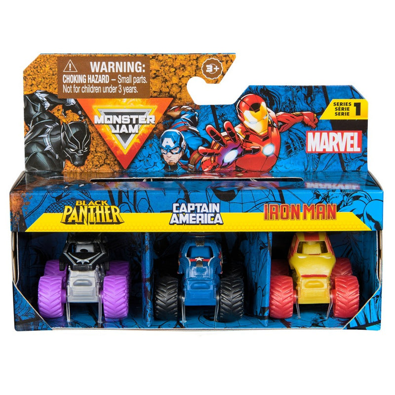 Monster Jam Marvel Mini Bundle BLACK PANTHER, CAPT AMERICA, IRON MAN
