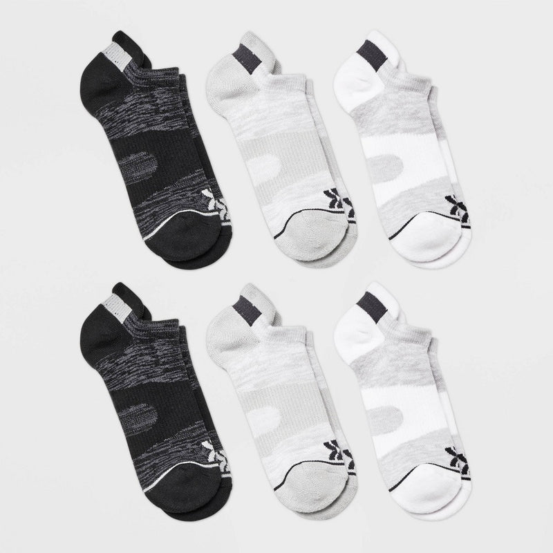 Women's 6pk Active Accents No Show Tab Athletic Socks - All In Motion White/Gray/Black 4-10