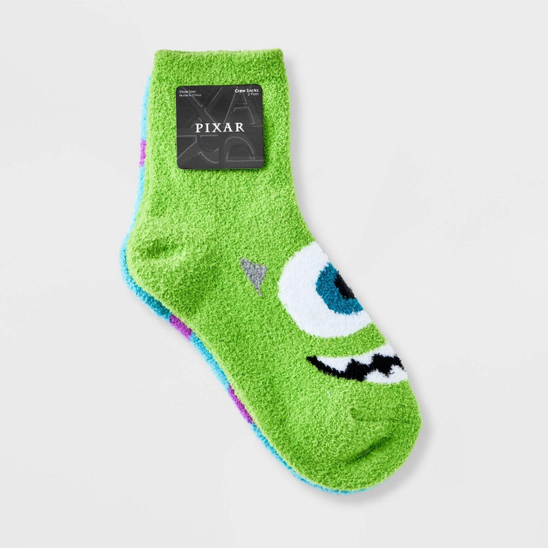 Women's 2pk Monsters, Inc. Cozy Ankle Socks - Green/Blue 4-10