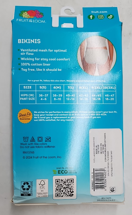 Fruit of the Loom Women's 6pk Breathable Bikini Underwear 6