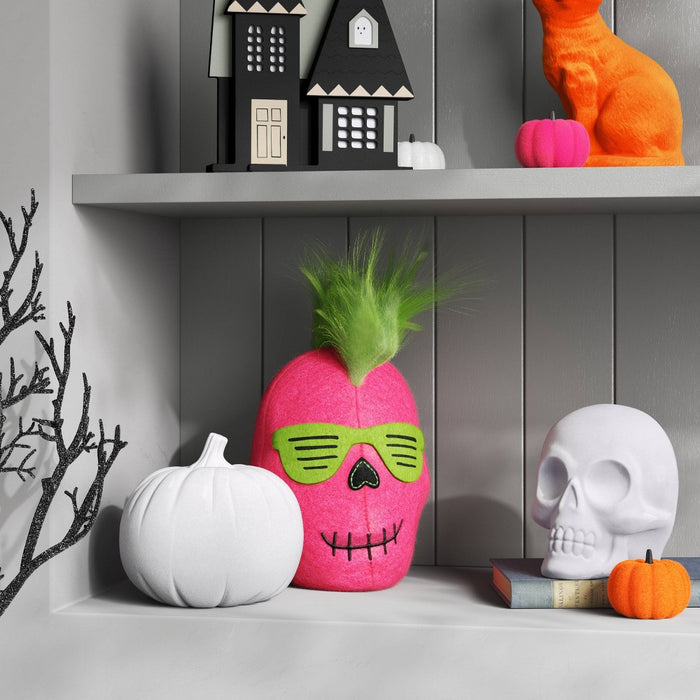 6.5" Plastic Flocked Skull Halloween Decorative Sculpture White - Hyde & EEK! Boutique