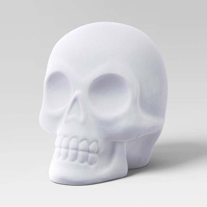 6.5" Plastic Flocked Skull Halloween Decorative Sculpture White - Hyde & EEK! Boutique